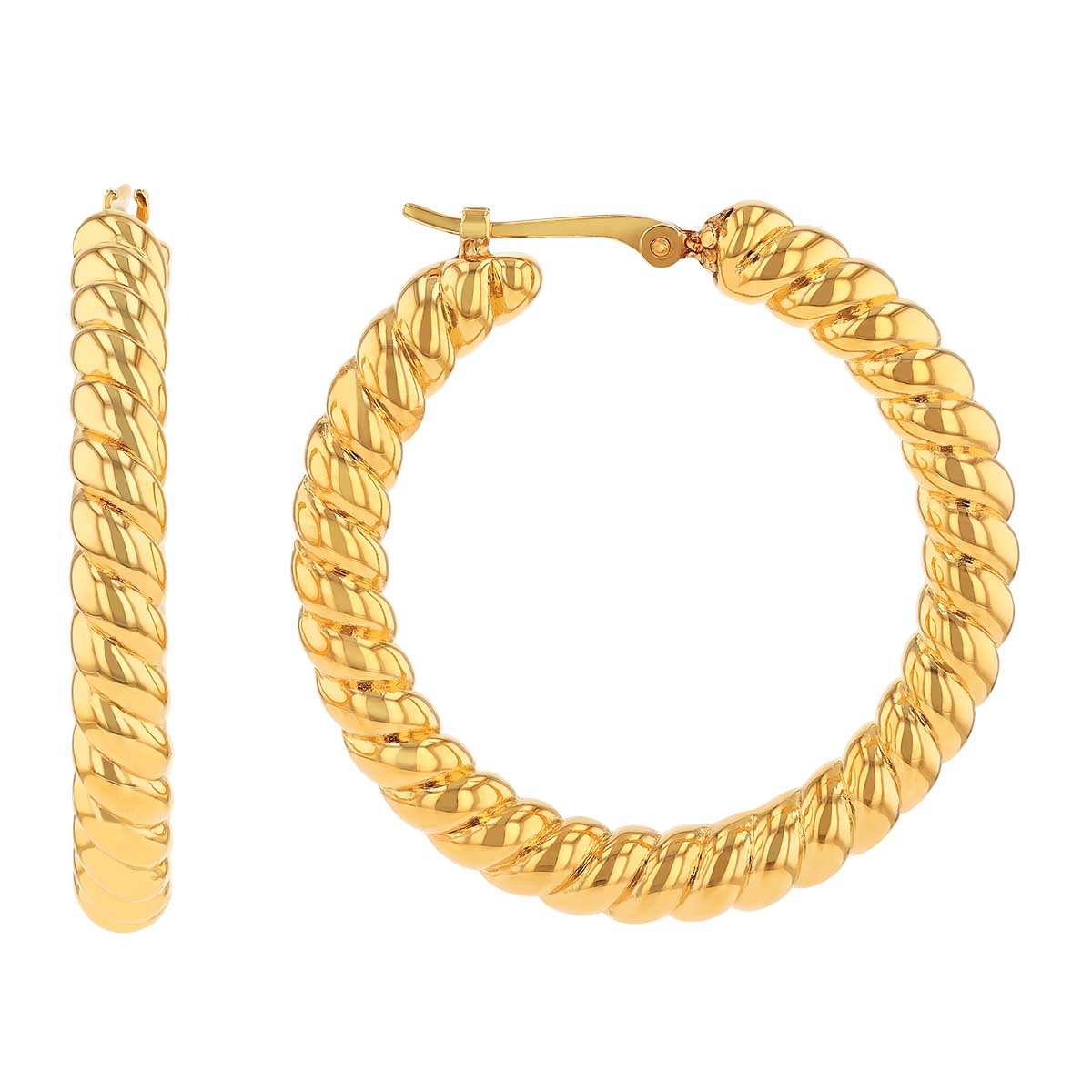 Yellow Gold Twisted Hoop Earrings, 4 x 30 mm